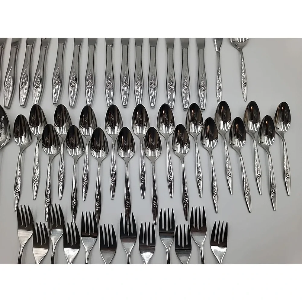 51pc Oneida Oneidacraft Stainless Flatware Deluxe‎ Lasting Rose Floral Shiny